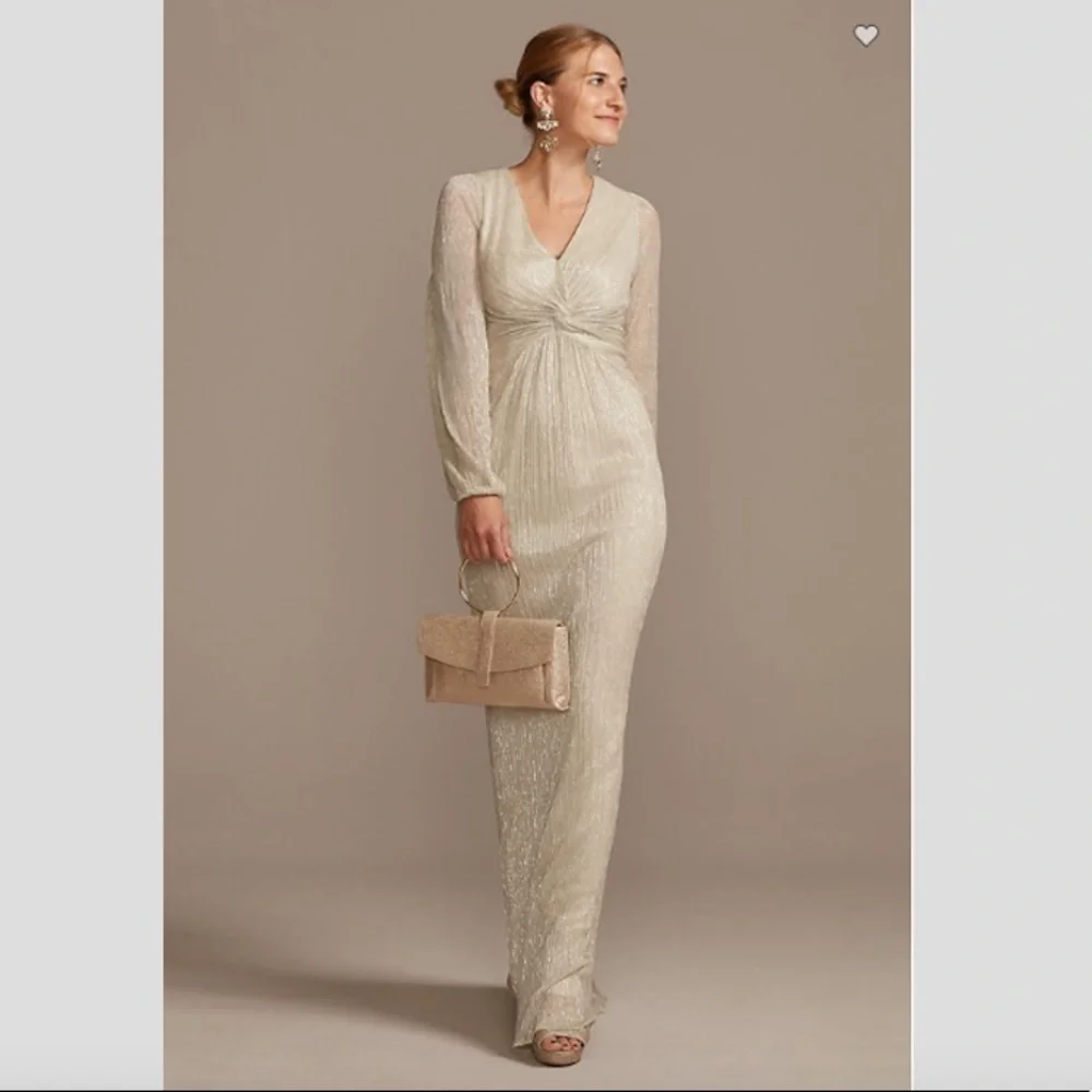 Adrianna Papell Balloon Sleeve Crinkle Metallic Dress with Twist - Picture 1 of 3